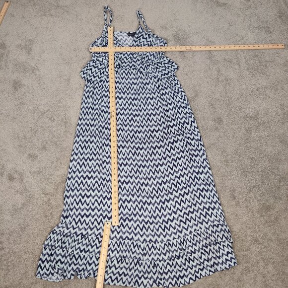 Bobeau Women's Dress Size L White Navy Chevron Rayon Summer Lagenlook Whimsical - Picture 8 of 10